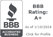 BBB A+ Rating with BBB Accredited Business logo. Click to see the full profile.